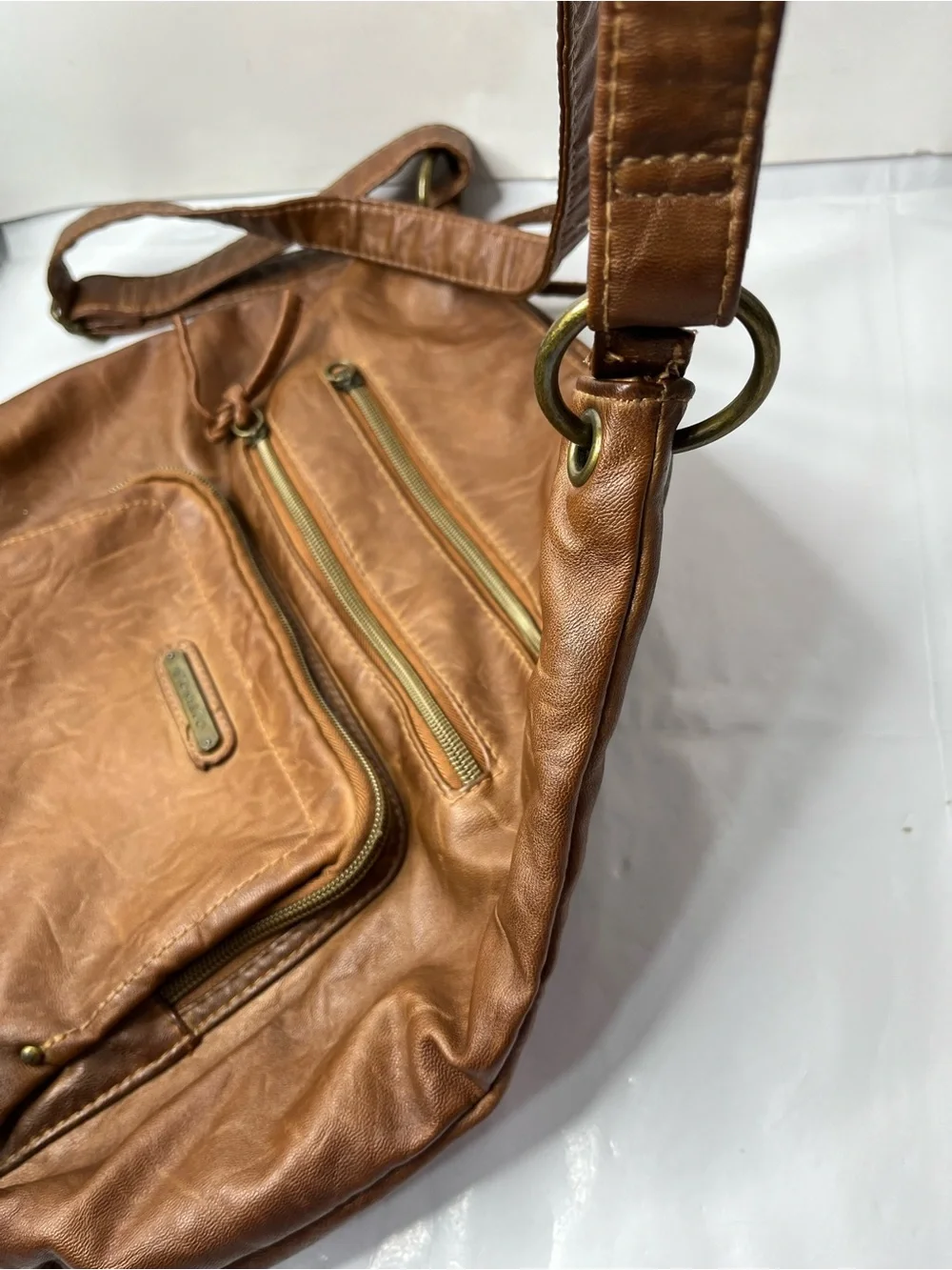 Stone & Co. Tan Leather Messenger Bag with Brass Accents